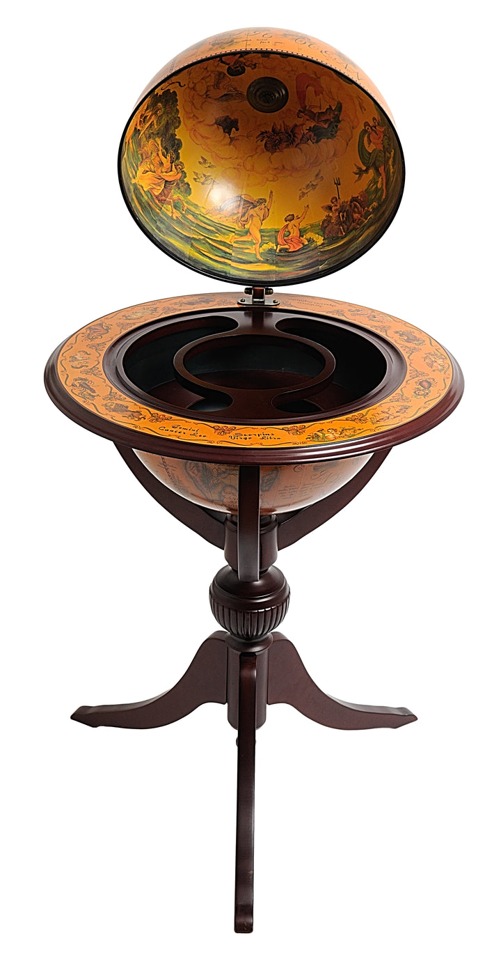 World Globe 3 - Legged Drink Bar w/Decorated Interior