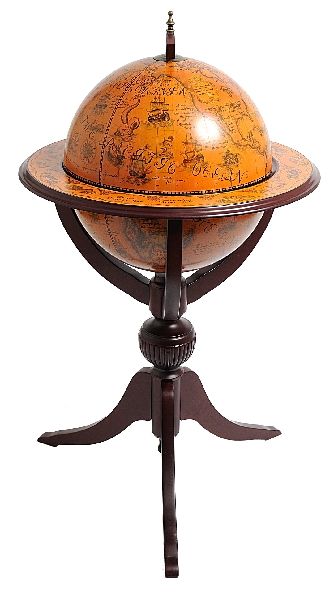 World Globe 3 - Legged Drink Bar w/Decorated Interior