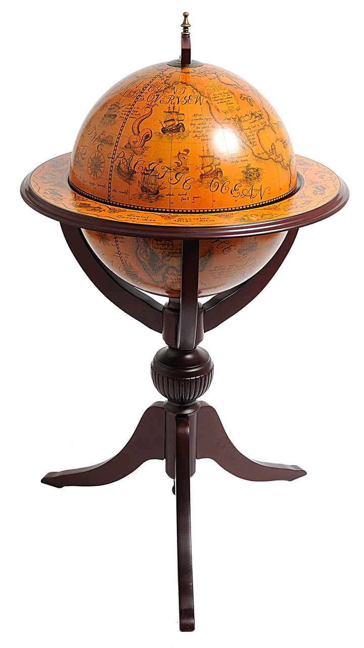 World Globe 3 - Legged Drink Bar w/Decorated Interior