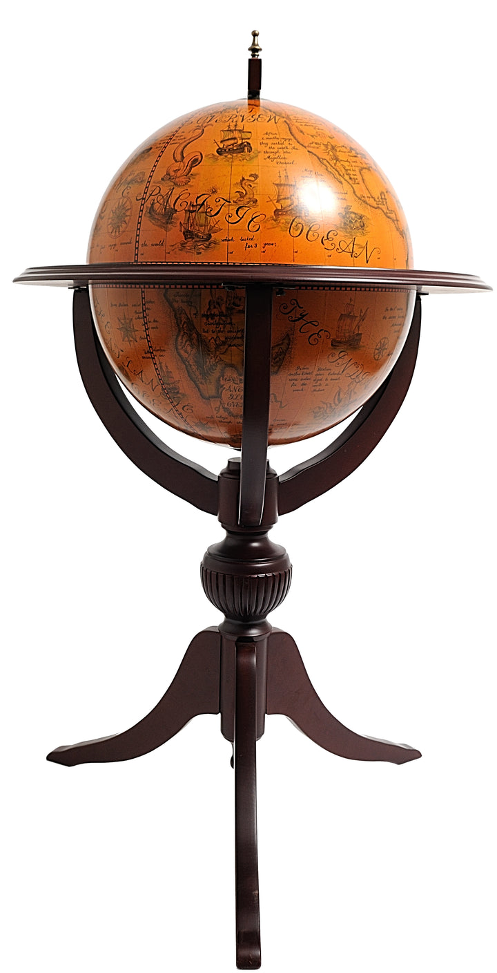 World Globe 3 - Legged Drink Bar w/Decorated Interior