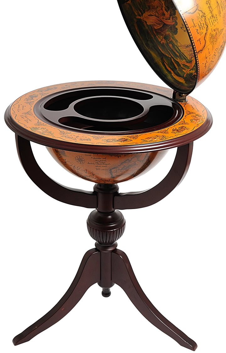 World Globe 3 - Legged Drink Bar w/Decorated Interior