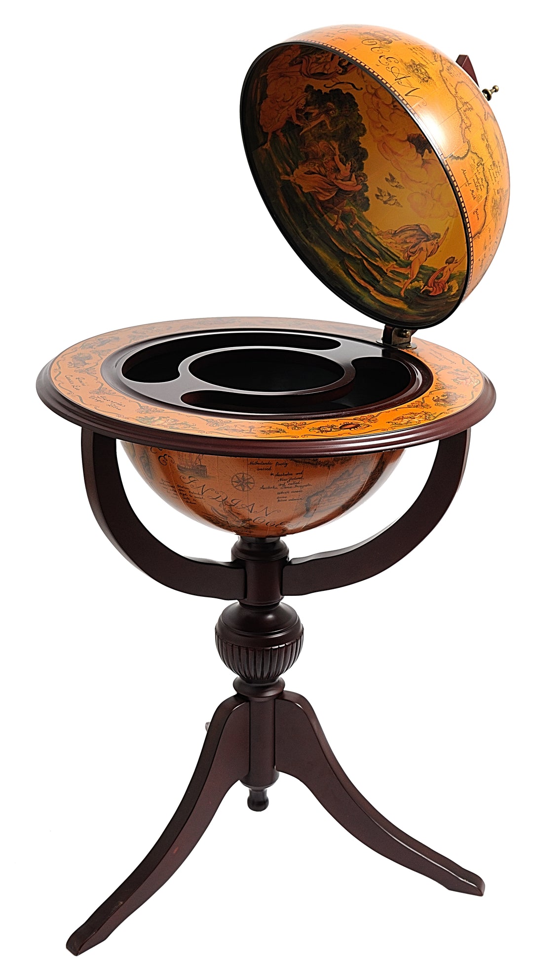 World Globe 3 - Legged Drink Bar w/Decorated Interior
