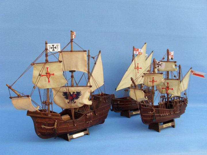 Columbus' Ships Wooden Santa Maria (14"), Nina (12") & Pinta Model (12") Ship Set (1:95 Scale)