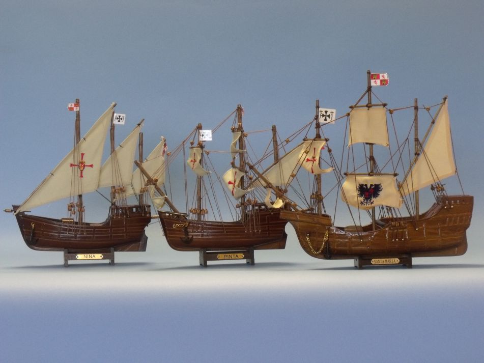 Columbus' Ships Wooden Santa Maria (14"), Nina (12") & Pinta Model (12") Ship Set (1:95 Scale)