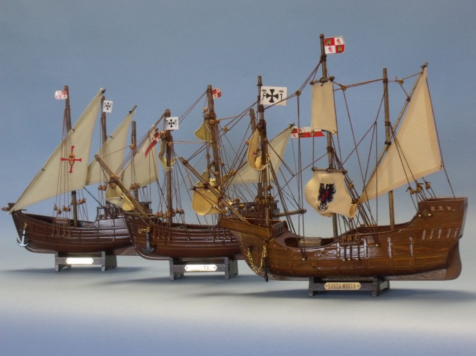 Columbus' Ships Wooden Santa Maria (14"), Nina (12") & Pinta Model (12") Ship Set (1:95 Scale)