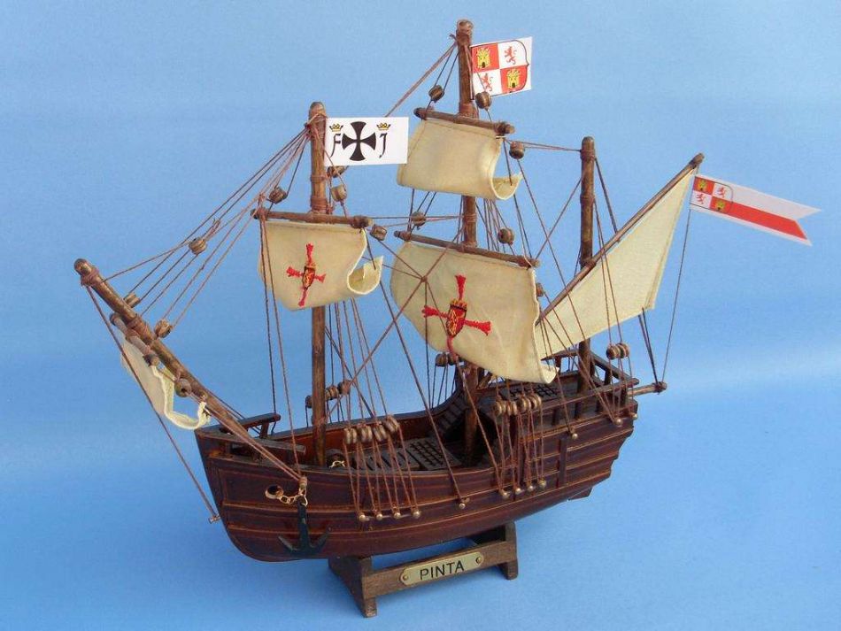 Columbus' Ships Wooden Santa Maria (14"), Nina (12") & Pinta Model (12") Ship Set (1:95 Scale)