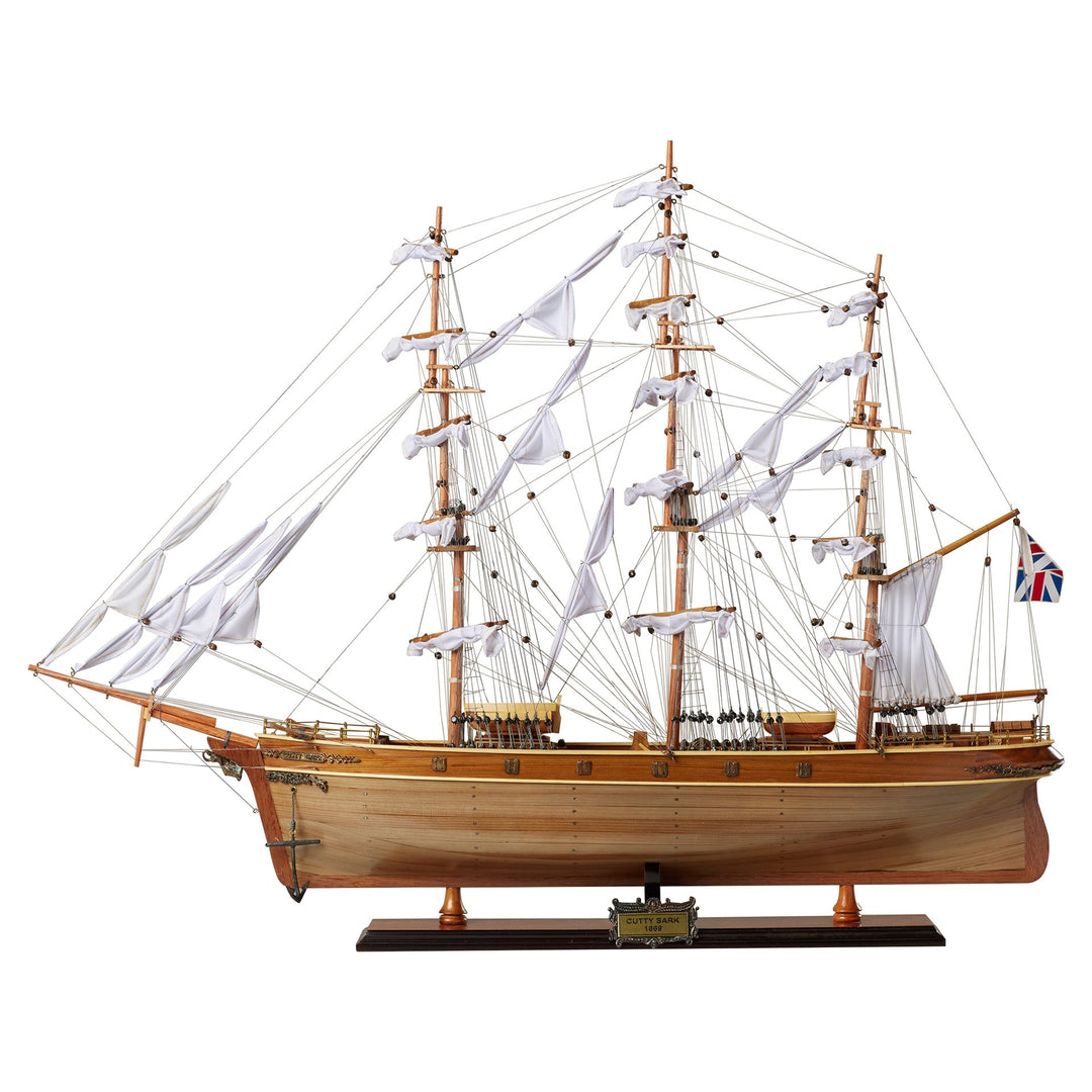 1800s Hand-Built Cutty Sark Clipper Ship Model w/Sails