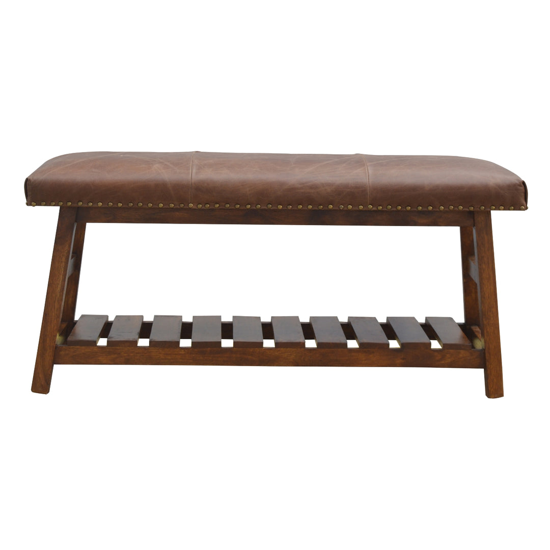 Artisan Furniture Mango Wood Buffalo Hide Hallway Bench IN2001