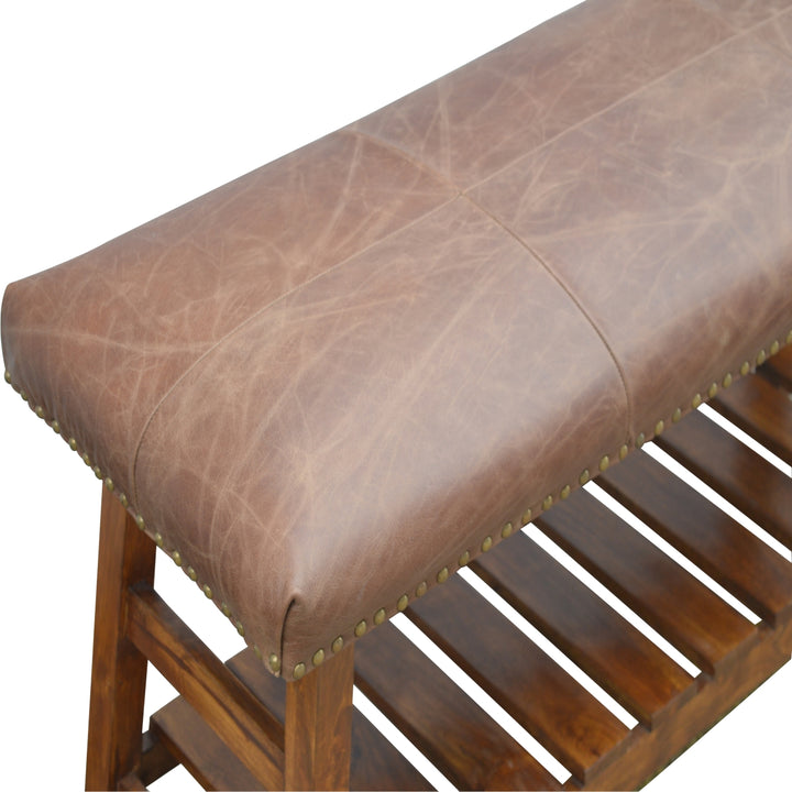 Artisan Furniture Mango Wood Buffalo Hide Hallway Bench IN2001