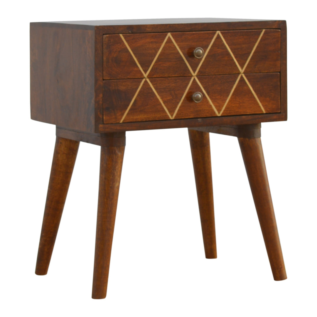 Artisan Furniture Mango Wood Geometric Brass Inlay Nightstand Drawers IN281