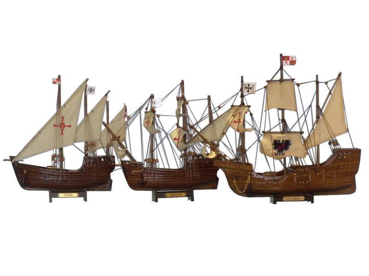 Columbus' Ships Wooden Santa Maria (14"), Nina (12") & Pinta Model (12") Ship Set (1:95 Scale)